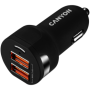 CANYON C-04 Universal 2xUSB car adapter, Input 12V-24V, Output 5V-2.4A, with Smart IC, black rubber coating with silver electrop