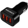 CANYON C-06 Universal 3xUSB car adapter, Input 12V-24V, Output 5V-3.1A, black rubber coating+black metal ring (side with USB is 